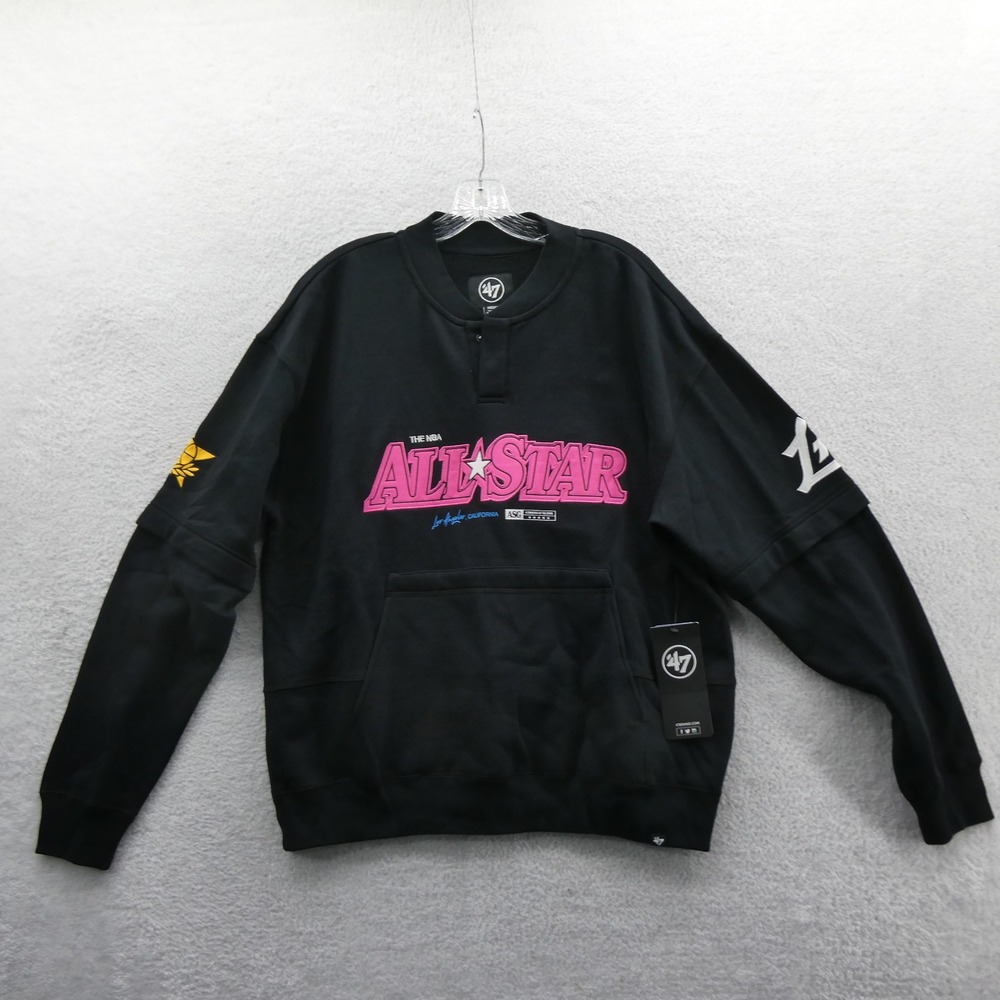 47 Brand Sweatshirt Mens Medium NBA All-Star ASG Los Angeles Black Fleece Henley
